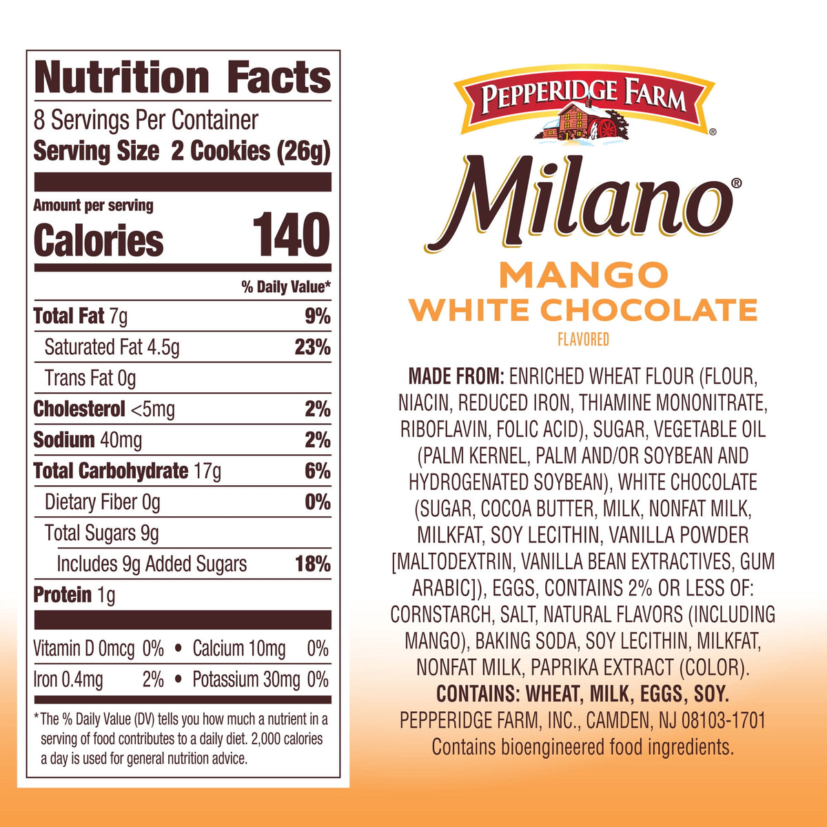 Regalo Pepperidge Milano Choc Blanco Mango 198g X2