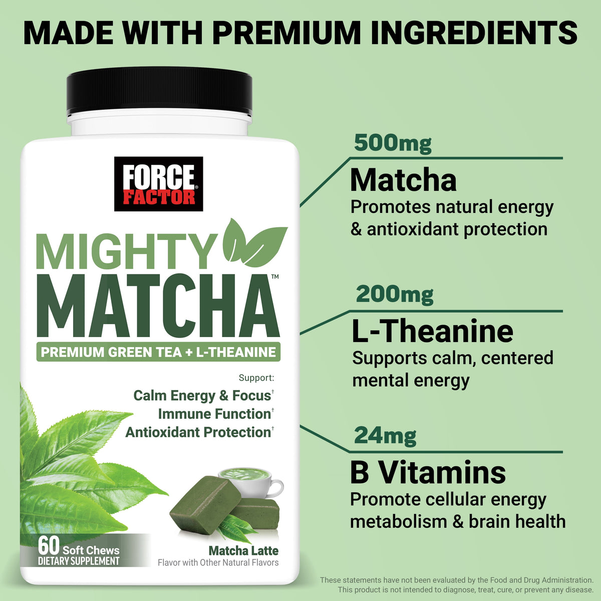 Force Factor Mighty Matcha Té Verde Con L-Teanina