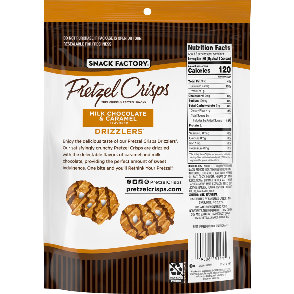 Snack Factory Pretzel Crisps Chocolate Y Caramelo Paquete