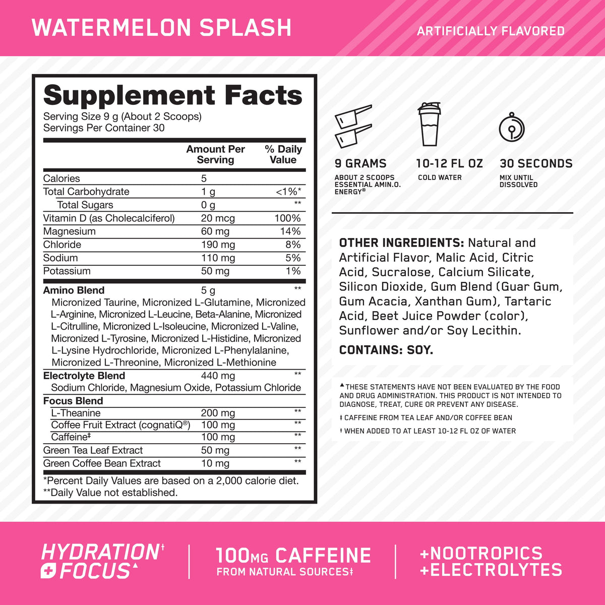 Optimum Nutrition Amino Energy Hydration Sandía 30 Porciones