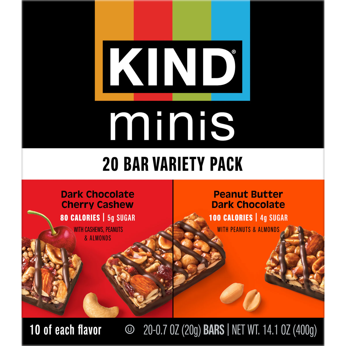 KIND Minis barras surtidas dulces 20 piezas de 0.7 oz