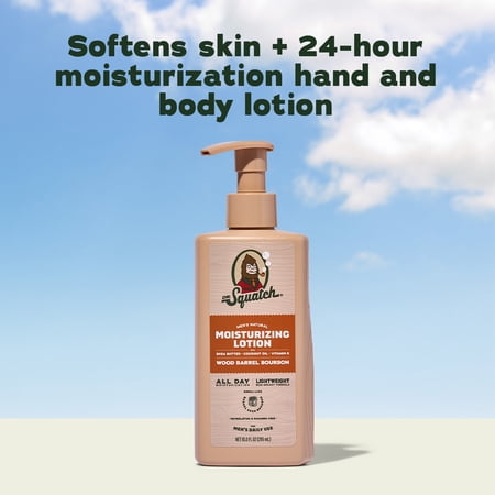 Dr. Squatch Mens Natural Body Moisturizer Lotion, Hand & Body Lotion for Men, Wood Barrel Bourbon, 10 fl Oz