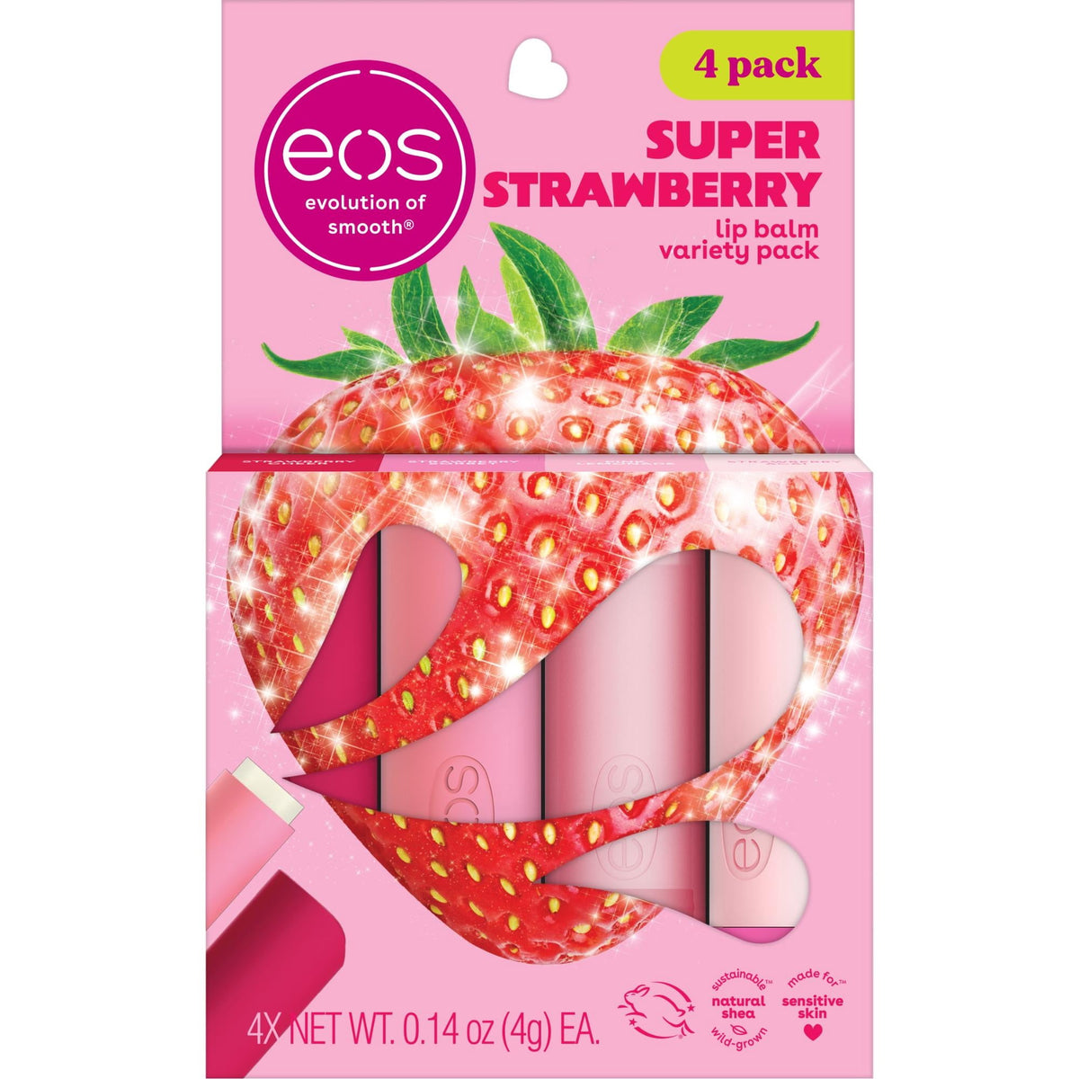 Eos Shea Bálsamo Labial Fresa 4 Piezas