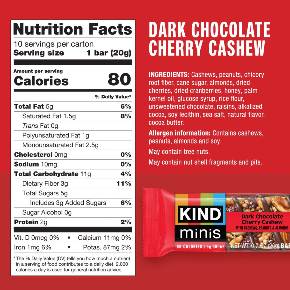 KIND Minis barras surtidas dulces 20 piezas de 0.7 oz