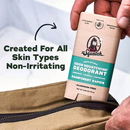 Dr. Squatch Mens Aluminum Free Deodorant, Natural Deodorant for Men, Rainforest Rapids, 2.65 Oz