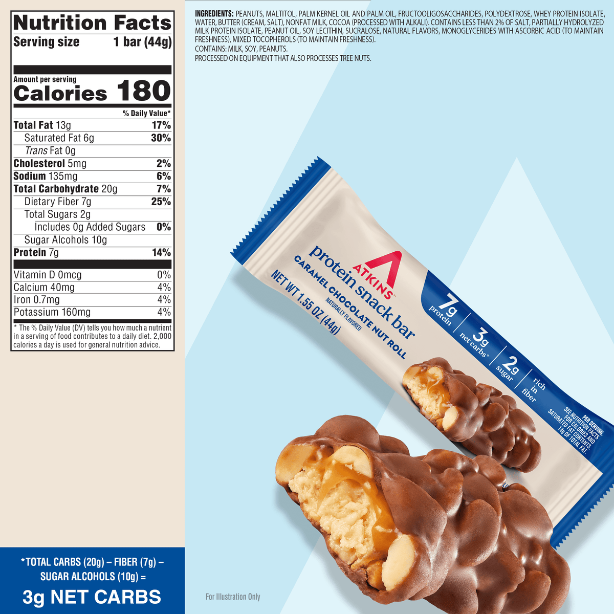 Atkins Barras Caramel Chocolate Nut Roll 5 Piezas