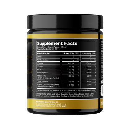 Gorilla Mind Mode Base preentreno Sour Gummy Worms 20 ct