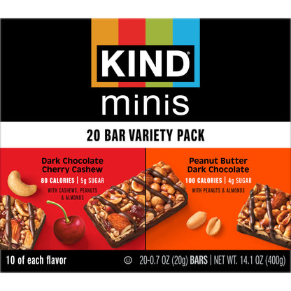KIND Minis barras surtidas dulces 20 piezas de 0.7 oz