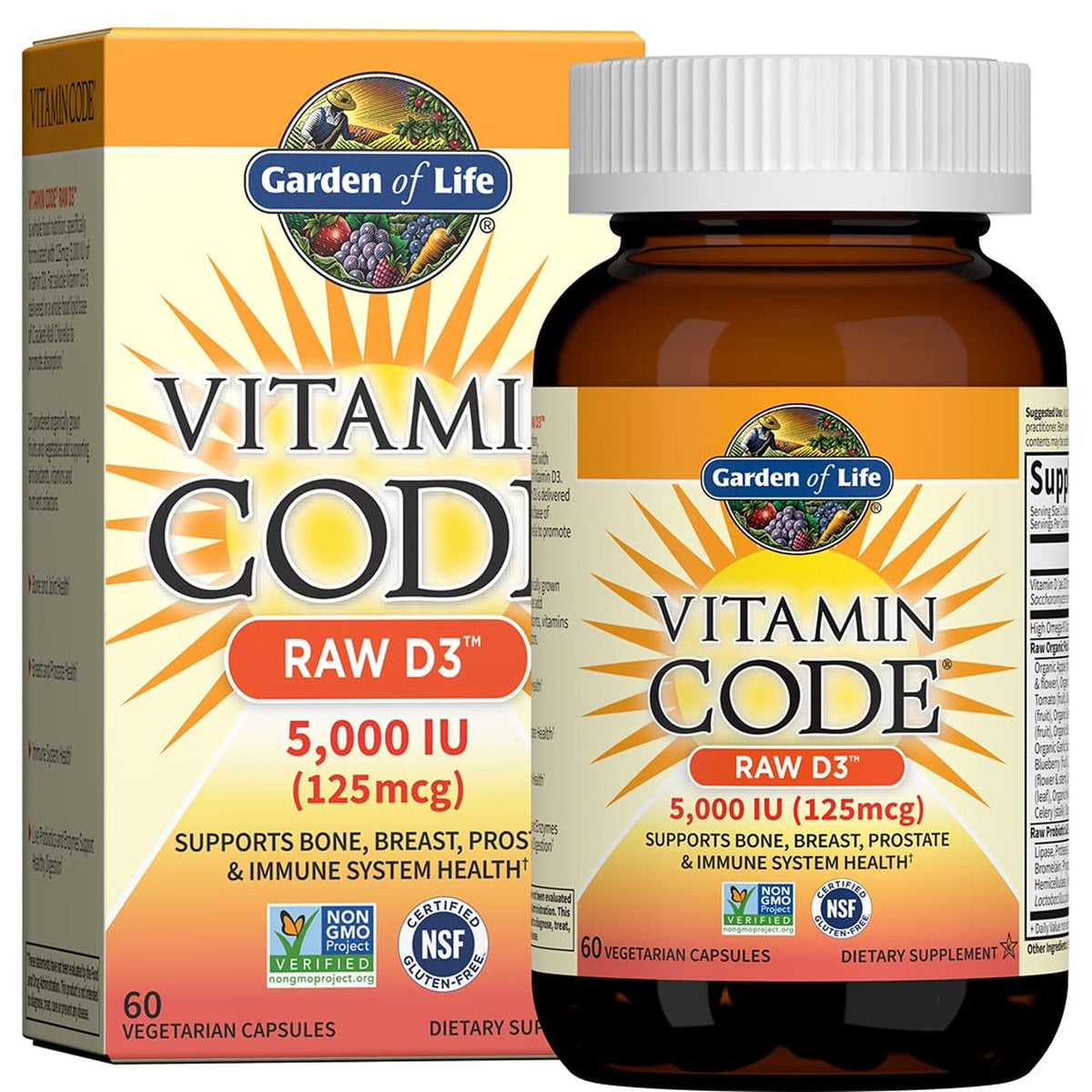 Garden of Life Vitamin Code Raw D3 5000 UI 60 Cápsulas