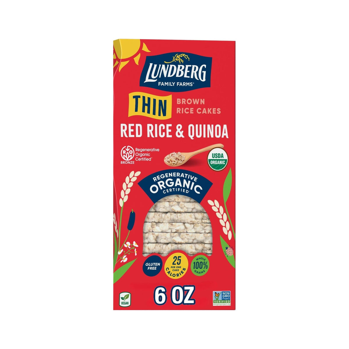 Lundberg Tortitas Delgadas de Arroz Rojo y Quinoa Orgánicas Sin Sal 170 g