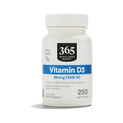 365 Vitamina D3 1000 UI 250 Cápsulas Blandas