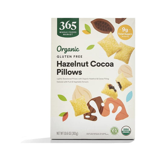 365 Cereal Orgánico Almohaditas Rellenas de Avellana y Cacao 301 g