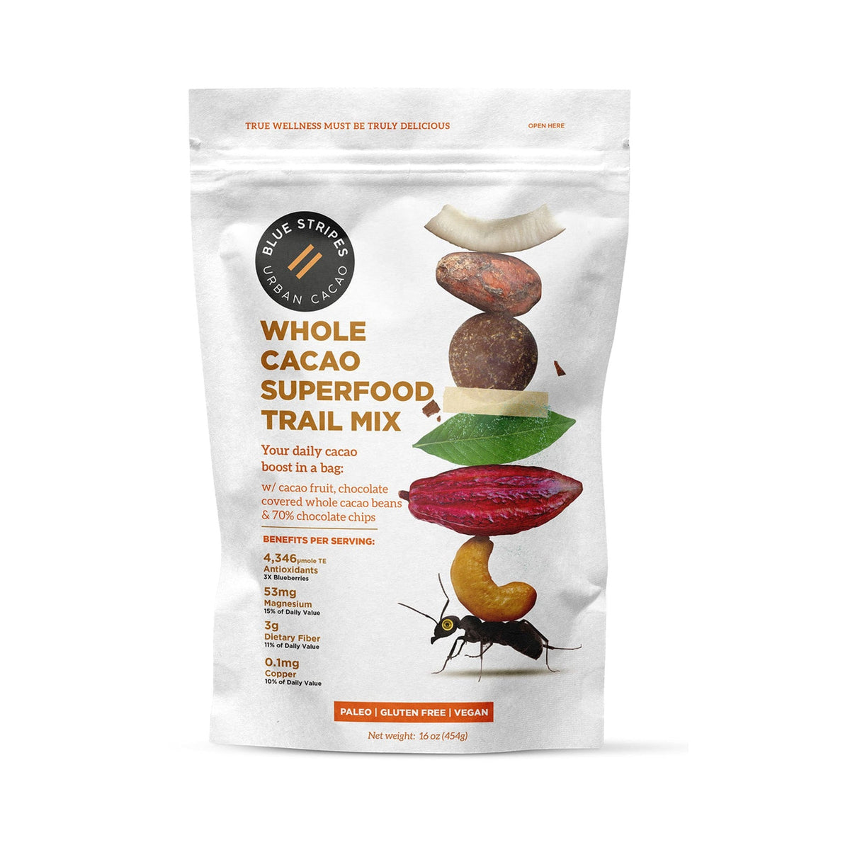 Blue Stripes Mezcla de Frutos Secos Chocolate Amargo, Coco y Cacao 227 g