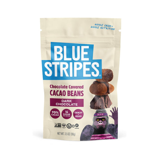 Blue Stripes Granos de Cacao Enteros Cubiertos de Chocolate Amargo 99 g