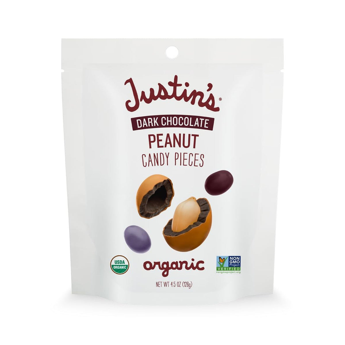 Justin's Cacahuates Cubiertos de Chocolate Amargo Orgánico 128 g