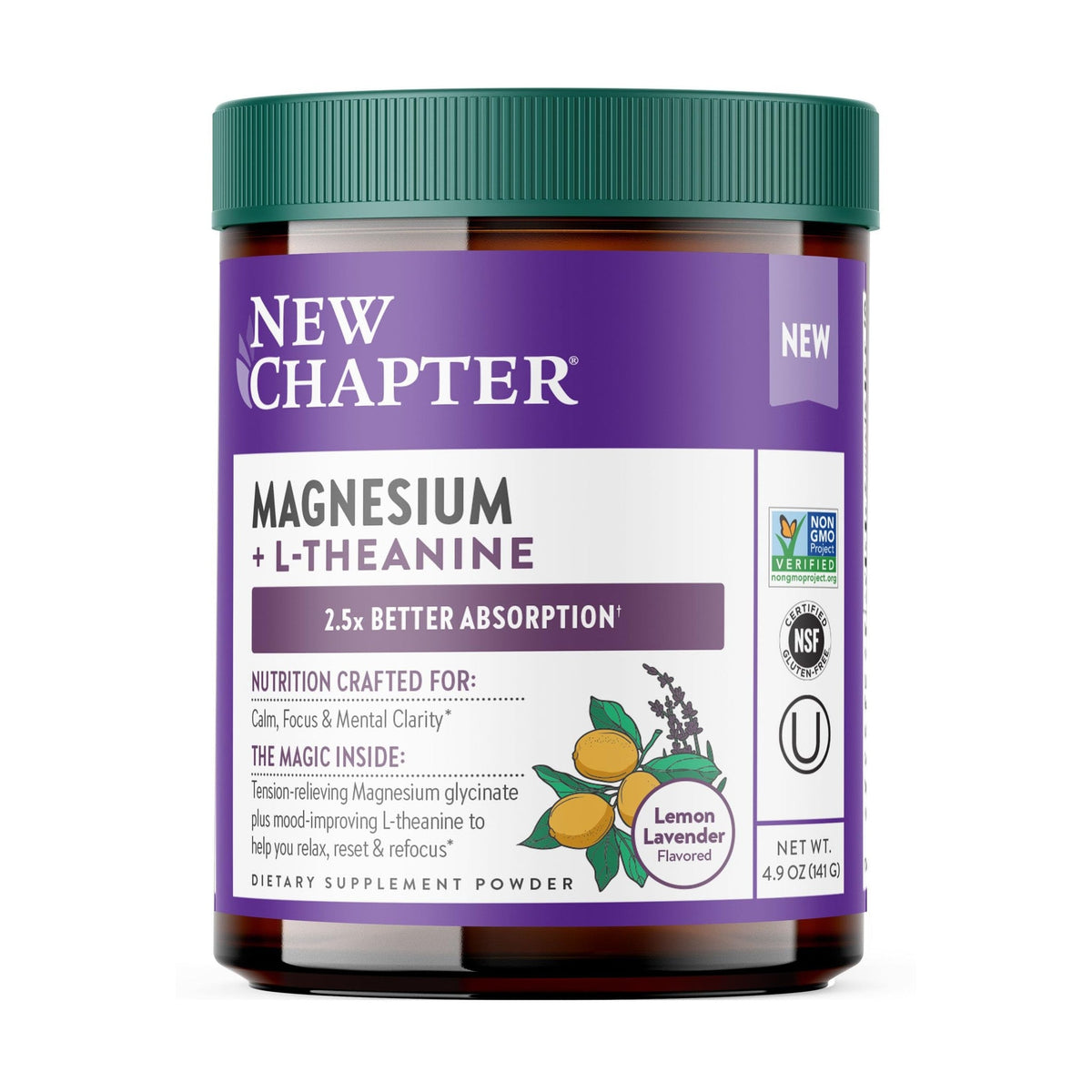 New Chapter Magnesio con L-Teanina en Polvo 142 g