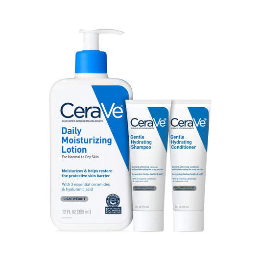 CeraVe Daily Moisturizing Lotion 355 ml con Shampoo y Acondicionador