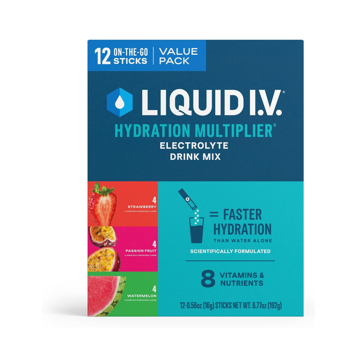 Liquid I.V. Fresa Maracuyá y Sandía Electrolitos 12 Sobres